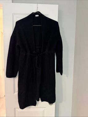 Q+A Los Angeles Black Tie-Waist Long Cardigan Coatigan